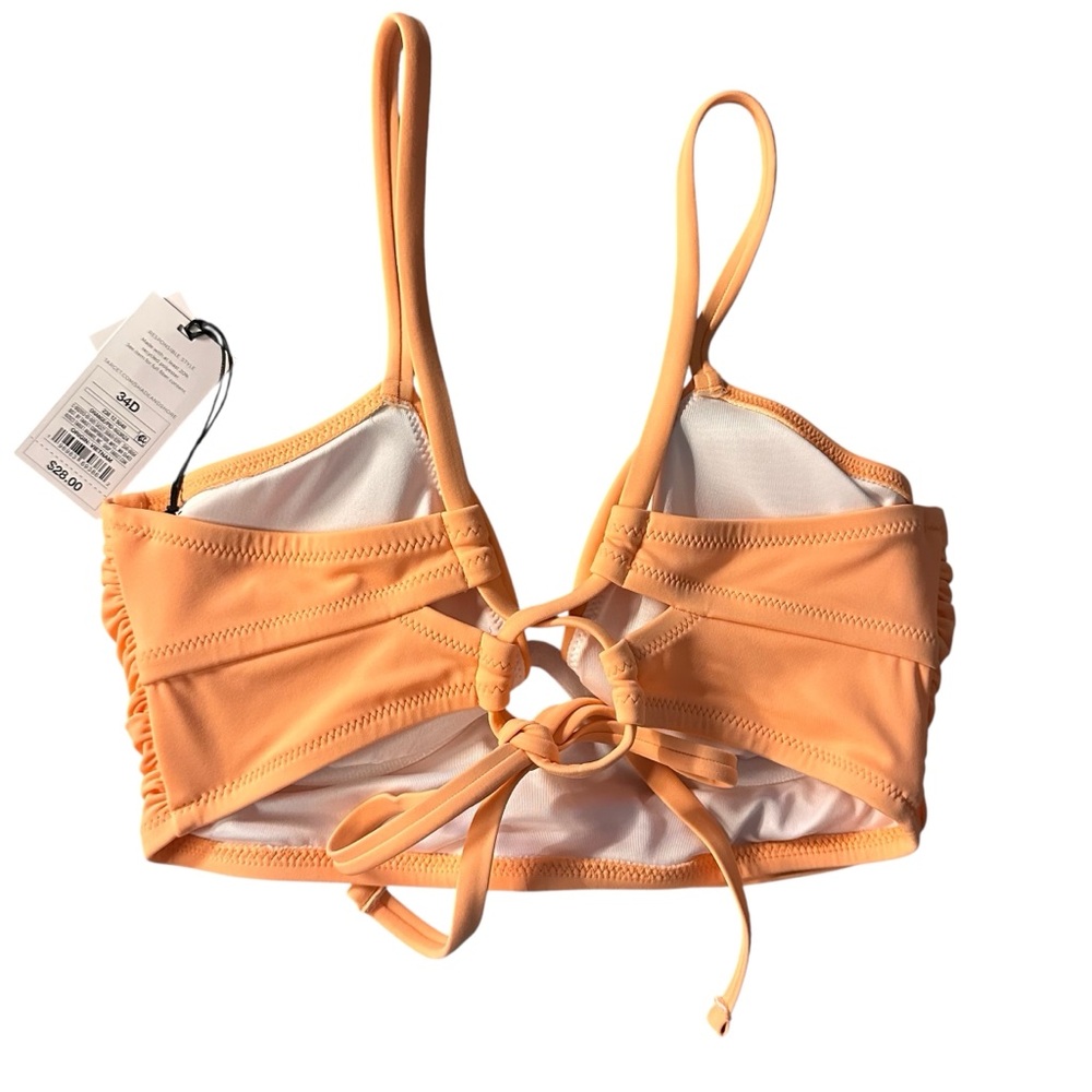 NWT Shade & Shore Orange Longline Shirred Keyhole Underwire Bikini Top - 34D - Picture 9 of 13